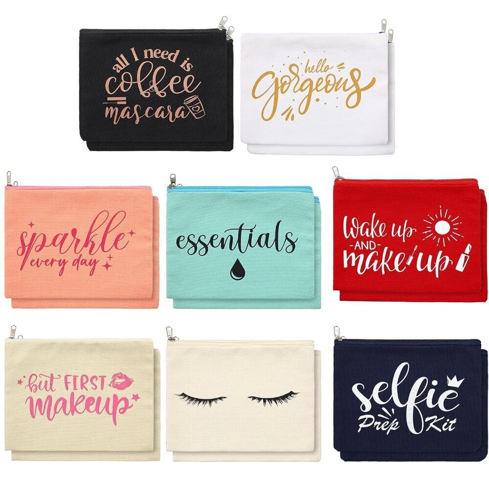 6 Packs Make up Bags Bulk Multicolor Funny Canvas Makeup Bags Travel Cosmetic In